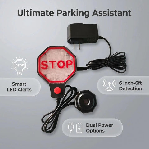 Plug And Play Garage Parking Sensor With LED Stop Indicator, Ultrasonic Anti Collision Parking Aid For Sedans, SUVs And Trucks, Universal Fit For Home Garages, Easy Install, No Fuss Setup, And Ready To Use Right Out Of The Box. wall-mounted stop sign sensor with adapter and cable