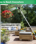 Extendable Watering Wand With 36 To 60 Inch Reach, 180 Degree Adjustable Ratcheting Head, watering a hanging basket