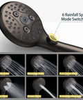 Oil rubbed bronze shower head with 7 settings handheld with on off pause switch, high pressure with 71 inch hose, water saving mode.