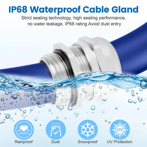 Heavy Duty Four Pack Nickel Plated Copper Waterproof Cable Glands IP68 Built To Last Adjustable Glands With Gaskets And Locknut