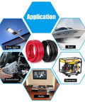 Premium 1 0 Gauge Oxygen Free Copper Battery Cable Wire Kit Includes 5 Foot Red And 5 Foot Black Heavy Duty Power Leads for automotive and marine use.