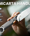 Close-up of Cabox Fixed Blade Knife 3.35 Inch D2 Steel Blade with Micarta Handle held in hand showcasing comfort grip.