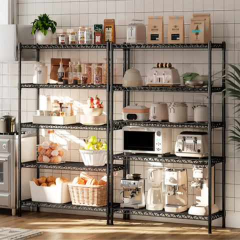 72 Inch Beefy Heavy Duty Metal Shelving Unit With 5 Tier Storage For Kitchen Pantry And Garage Maximum 1100 Lb Capacity Total 220 Lb Per Shelf Space Saving Wire Shelves Easy Assembly Durable Design in kitchen with appliances