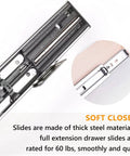 Smooth Glide Pull Out Cabinet Organizer And Slide Out Drawer With Heavy Duty Rollers showing full extension steel slides.