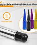Spike Lug Nut Socket Key 19mm Hex Universal Replacement Tool with spiked lug nuts in various colors for cars, trucks, SUVs.