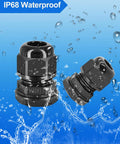 Waterproof IP68 All In One Cable Gland Kit with water splash, showcasing durability and build of PG sizes for electrical sealing.