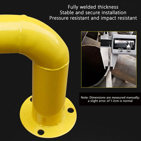 Close-up of Beefed Up Heavy Duty Machine Guard Rail With U Shaped Barrier For Vehicle Impact Protection Floor Mounted Bolt On