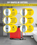 Six cutter shapes for the Powerful 250W Electric Handheld Drain Auger Snake, including spiral and shovel heads.