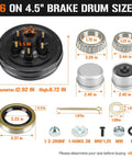 Amazon 6-on-4.5-inch brake drum kit with left/right self-adjusting electric brake components; includes bearings, seals, cotter pin, and nuts.