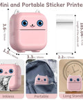 Dope Mini Sticker Printer And Portable Bluetooth Inkless Thermal Photo Maker With Pink Cat Design, 3.6x3.3x1.5 in.