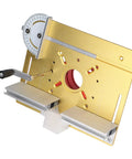Rock Solid Aluminum Router Lift System Kit With No Sweat Hand Crank For Stable Table Insert Plate and adjustments with clear scale.