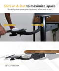 Adjustable Under Desk Keyboard And Mouse Tray Smooth Glide Platform featuring ergonomic wrist rest, 18-inch extension for easy storage.