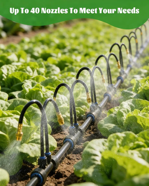 66Ft Drip Irrigation System With 40 Nozzles For Lawn And Raised Bed Automatic Garden Watering Kit in use