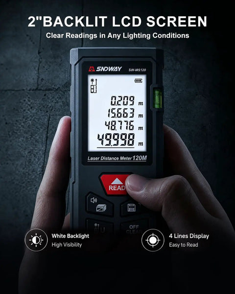 Laser Measuring Tool With 393 Feet Range, Bubble Levels, Plus Or Minus One Sixteenth Inch Accuracy, Easy Units Switch And Two Reference Modes, Dope For Windows, Doors, Cabinets, And DIY Projects On Any Jobsite, 2-inch backlit LCD display