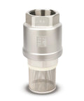 Front view of foot valve with filter, 2-1/2 in NPT, stainless steel body and mesh screen