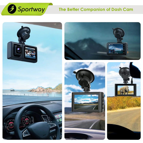 Compact Suction Cup Dash Cam Mount With Four 360 Degree Joints, 5th Gen S504 mounted on car windshield in various angles