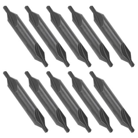 HSS Centering Drill Bit 3mm Set for Bench Milling Machine and Lathe, Shiny high speed steel bits in a 10-pack, ideal for precision drilling.