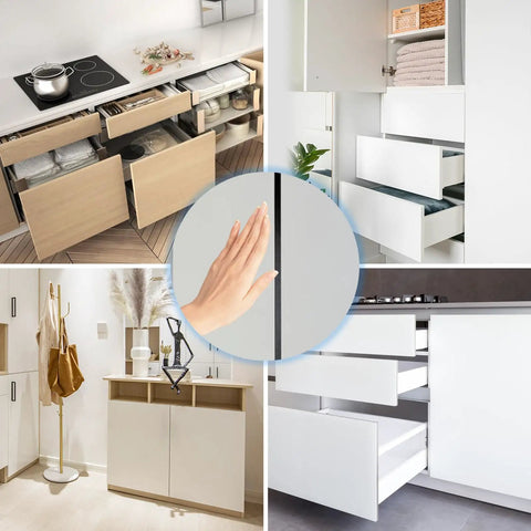 Push To Open Cabinet Latch Set 2 Pack Magnetic Touch Latches for hidden doors in use with seamless cabinet design