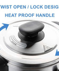 Lid of Commercial Grade 50 Cup Percolator Coffee Maker And Hot Water Urn In Stainless Steel 8 Liter showing twist lock design
