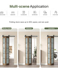 Preassembled Bifold Barn Door Set 32 by 84 Inches With Double 16 by 84 Panels Solid Wood and Grid Glass Includes Hardware Kit