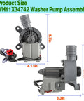 Upgraded Washer Drain Pump Assembly WH11X34742 For Frigidaire FFTW4120SW Washing Machine gray pump, 5.7 x 5.3 in