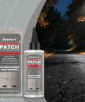 Heavy Duty Asphalt Crack Filler Plus Flexible Concrete Sealer For Driveways No Brainer Garage Repair Hella Tough Pavement Patch Waterproof Masonry Sealant Solid Finish in a bottle next to a cracked asphalt road.
