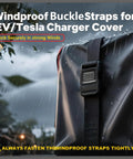 Heavy Duty EV Charger Cover For Tesla Wall Connector And Level 2 Plug With Rock Solid Buckle Straps to secure against strong winds.