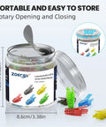 Container of Cat5e And Cat6 RJ45 Pass Through Connectors With Strain Relief Boots 100 Pack, multicolor, with open lid.