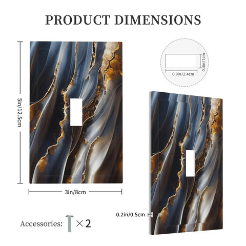 Top Tier One Gang Light Switch Cover With Gradient Abstract Ripple Blue And Gold Marble Print Hella Chic Decorative Wall Plate dimensions 5x3 inches.