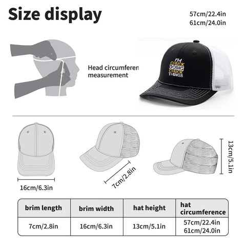 Casual Yet Bold Breathable Trucker Hat For Women And Boys Adjustable Buckle Fit Four Seasons Comfort size guide display