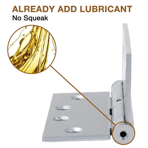 Side view of Three Pack Satin Chrome Door Hinges Four And A Half Inch By Four Inch Heavy Duty with lubricant applied, no squeak.