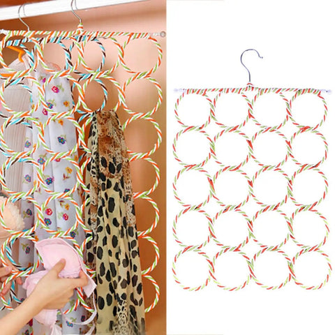 Foldable Paper Rattan Scarf Hanger Featuring 20 Rings And Sturdy Steel Hook Hangs From Door Or Closet Rod For Ties Belts And Towels Easy Setup For Your Drip And Sweet Space Saving Closet Vibe Upgrade with scarves attached