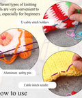 19 Piece Knitting Cable Stitch Holders Set With Aluminum Cable Needles Bent Tapestry Needles And Safety Pins For Yarn Crochet And Sewing Projects Includes U Cable Stitch Holders Stitch Markers Must Have Handy Accessories For Yarn Lovers showing usage example on yarn projects.