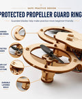 Wooden Drone Building Kit For Adults Snap Together No Glue Remote Control Quadcopters Two In One Build Your Own Hands On Flying Drone Coding Toy showing laser-cut wood propeller guard rings and design details.