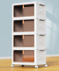 Four Tier Stackable Plastic Storage Bins With Lids And Wheels Folding Storage Boxes 92 Qt Total Capacity for home or dorm use