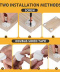 Installation guide for Self Adhesive 1 Inch Mini Swivel Caster Wheels 4 Pack for Furniture with screw and tape methods.