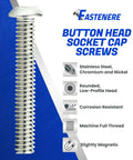 Badass Button Head Socket Cap Screws, 3/8 16 X 6 Inch, Full Thread 18 8 Stainless Steel Hex Bolts, Corrosion Resistant Hardware With Allen Drive For Bike And Home Builds, showing rounded head and full thread design.