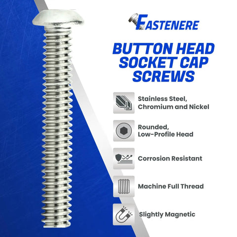 Badass Button Head Socket Cap Screws, 3/8 16 X 6 Inch, Full Thread 18 8 Stainless Steel Hex Bolts, Corrosion Resistant Hardware With Allen Drive For Bike And Home Builds, showing rounded head and full thread design.