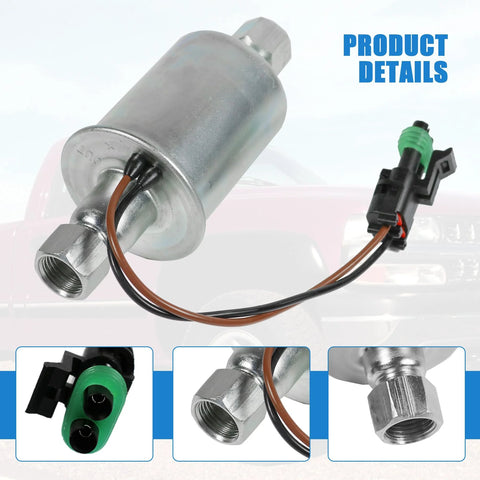 Diesel Fuel Lift Pump Replacement E8413 For Chevy GMC 6.5L Trucks, silver cylindrical pump with connectors and wires.