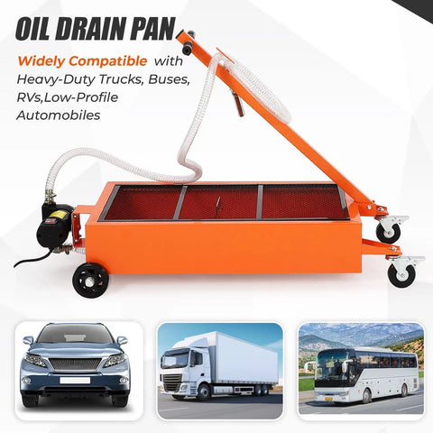 Heavy Duty Low Profile Oil Drain Pan Cart 15 Gallon Capacity with 180 Watt Electric Pump and 8 Foot Hose