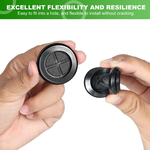 Hands holding 46-Piece Rubber Grommet Kit For Wiring, Premium Soft Double Sided Black Firewall Grommets