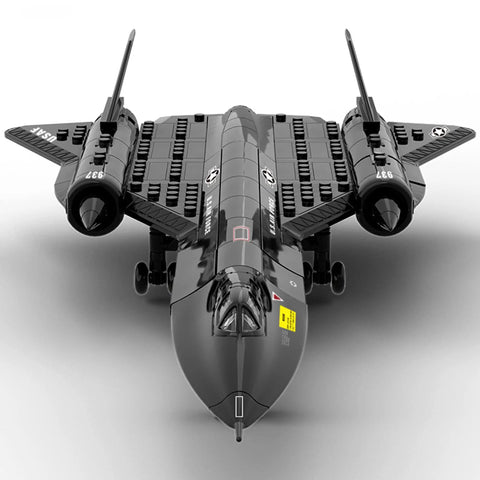 Front view of SR-71 Blackbird Reconnaissance Aircraft Building Block Set for Kids and Adults, Military Brick Model, 183 pieces