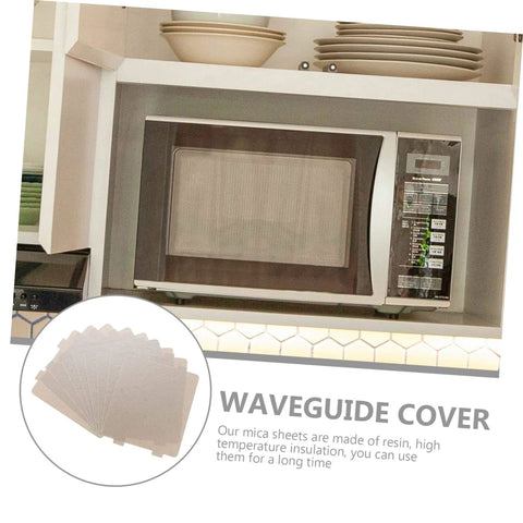 10Pcs Microwave Oven Mica Sheets For Heat Resistance And Insulation, displayed with a microwave oven for visual reference.