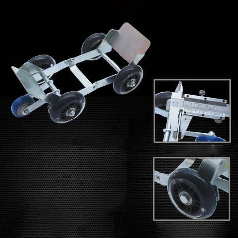 Heavy Duty Flat Tire Trolly Cart With 5 Smooth Rolling Wheels For Cars Vans Or Electric Trikes, steel construction, close-up view.