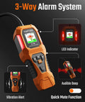Refrigerant Leak Detector For HVAC With Halogen Ionization Sensor, Detects R134a CFCs HCFCs HFCs, pro grade orange handheld unit with display and buttons