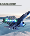 No Sweat Easy To Fly 2.4GHz RC Plane With 4 Channel Control And 6 Axis Gyro Stabilization, colorful lights in mountainous landscape