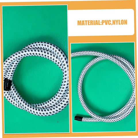 Replacement Steam Hose For Garment Steamer Pro Grade High Temperature Resistant Tube shown coiled, made of PVC and nylon.