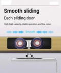 Sliding Double Track Barn Door Hardware Kit for Ceiling Mount and Pocket Door Rails system with stainless steel pulleys.