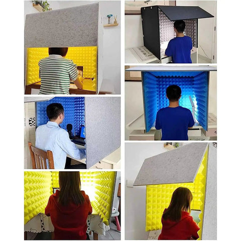 Sick Desk Side Vocal Booth For Clean Recordings And Podcasting Without The Room Bounce Thick Density Sound Dampening Foam in use.