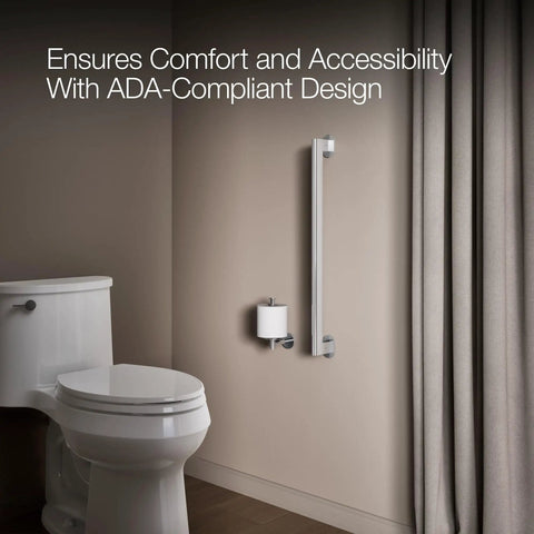 Rock Solid 24 Inch Wall Mounted Grab Bar For Bathroom Safety Horizontal Accessibility Handrail Slip Resistant Support Rails Built Tough Heavy Duty Premium Finishes installed beside toilet.